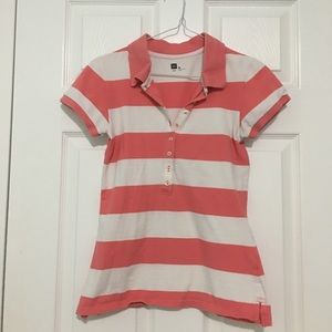 salmon and white striped collared shirt from gap